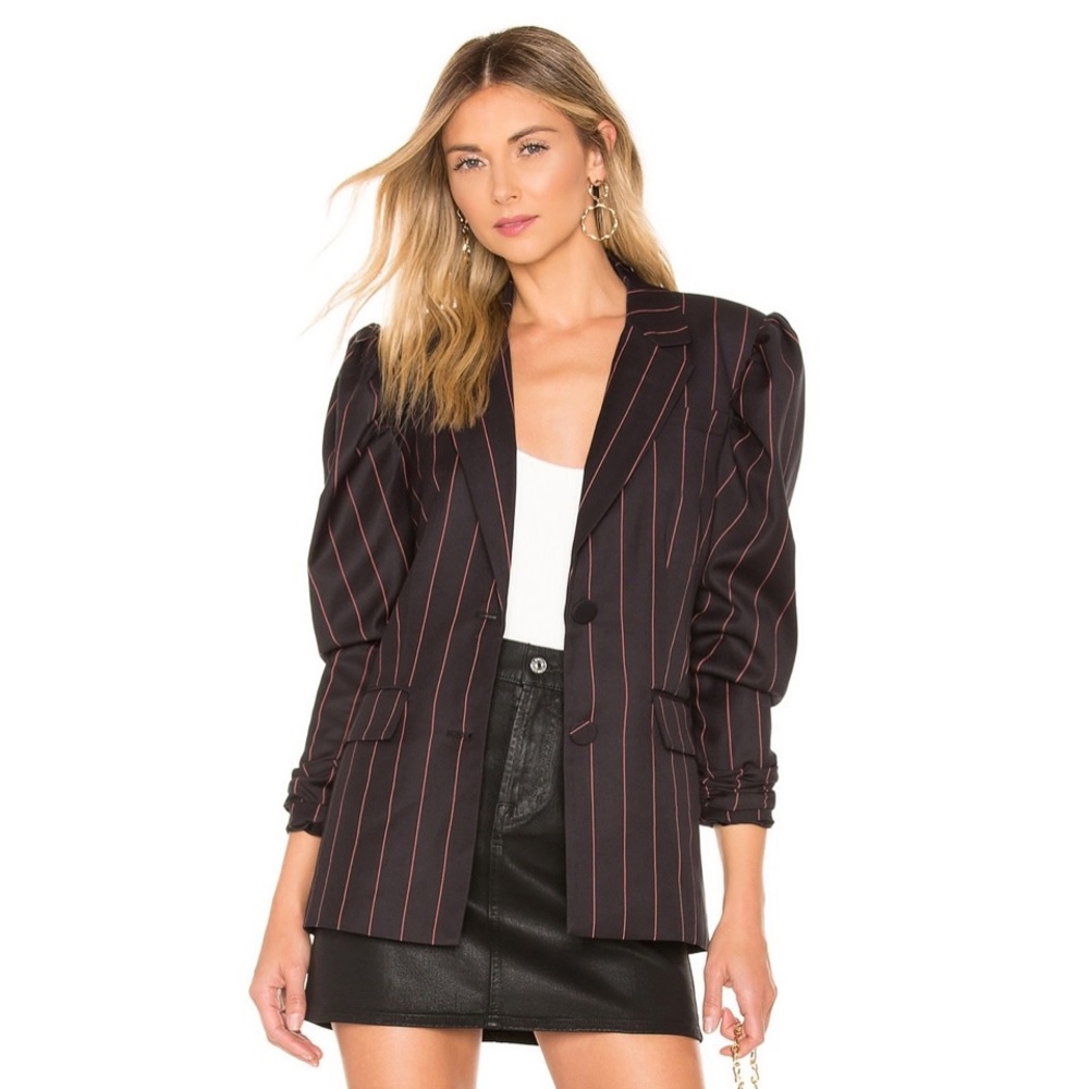 L'Academie NWT Revolve Natalie Puff Sleeve Pinstripe Tailored Blazer Jacket